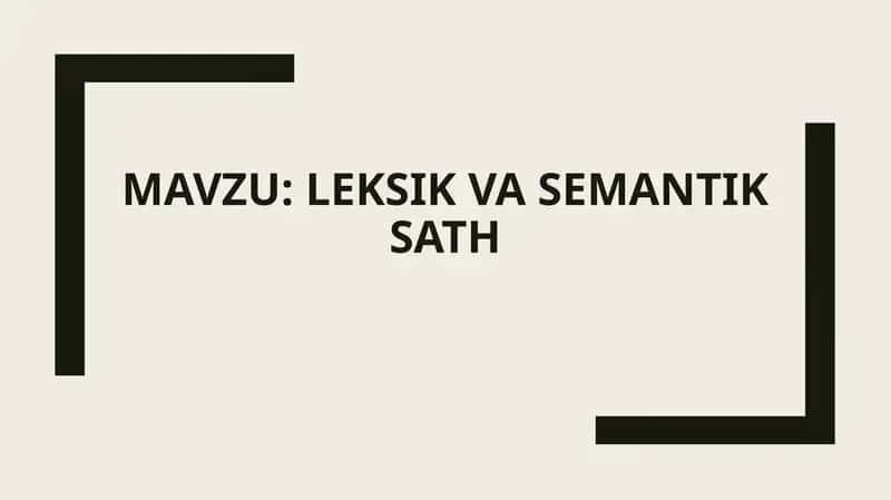 Leksik va Semantik sath