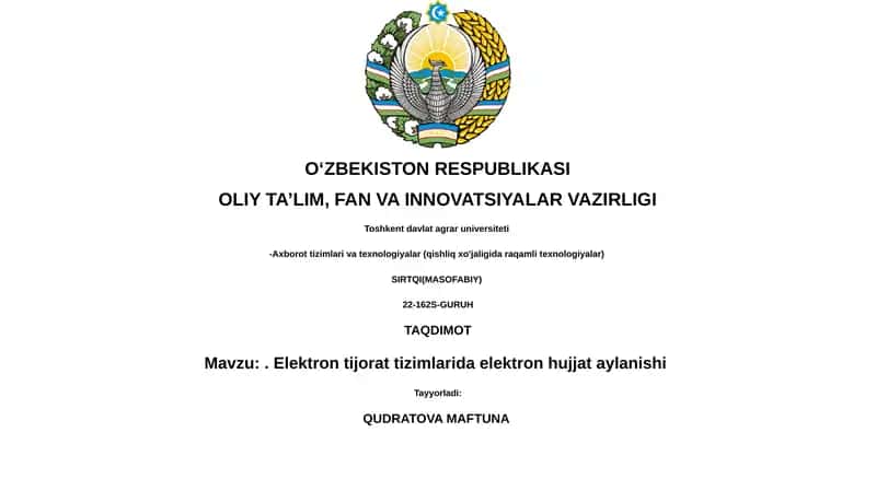 Elektron tijorat tizimlarida elektron hujjat aylanishi