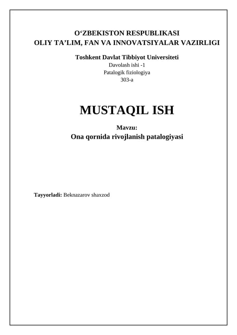 Ona qornida rivojlanish patalogiyasi