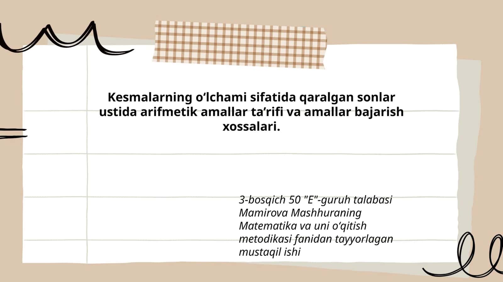Mamirova Mashhuraning Matematika va uni oʻqitish metodikasi