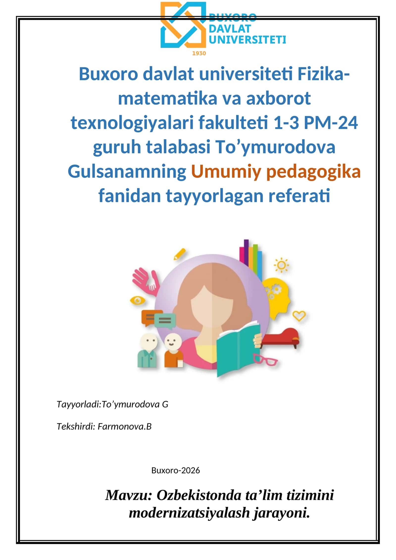 Ozbekistonda ta’lim tizimini modernizatsiyalash jarayoni