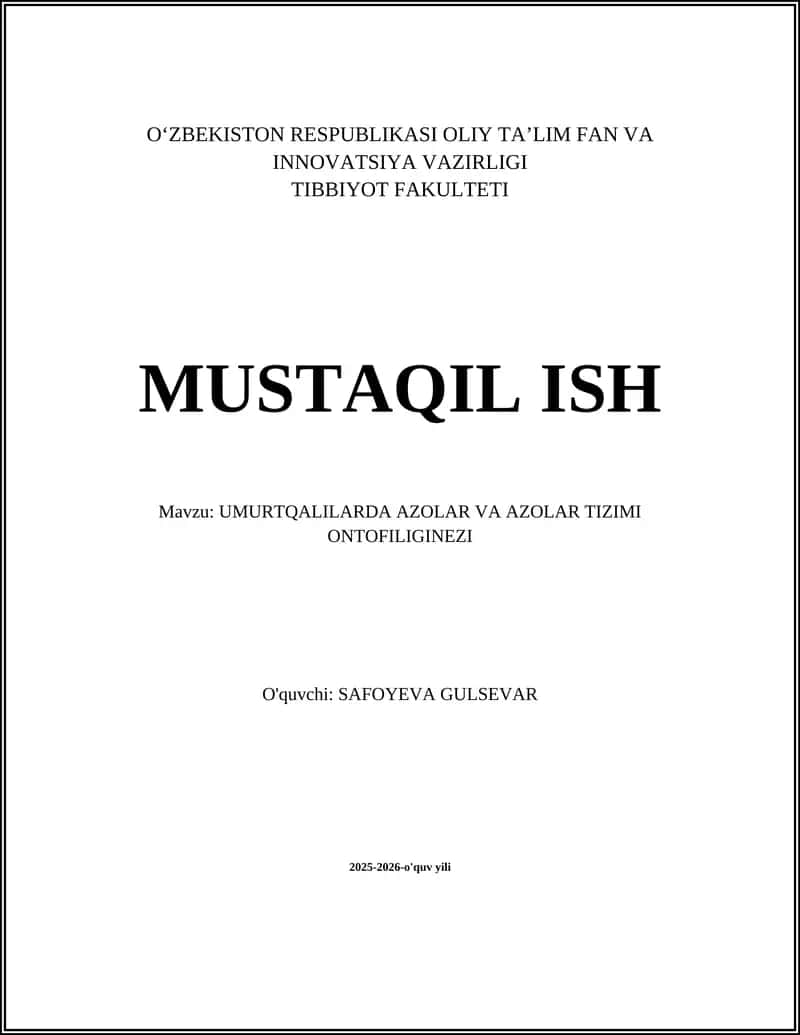 UMURTQALILARDA AZOLAR VA AZOLAR TIZIMI ONTOFILIGINEZI