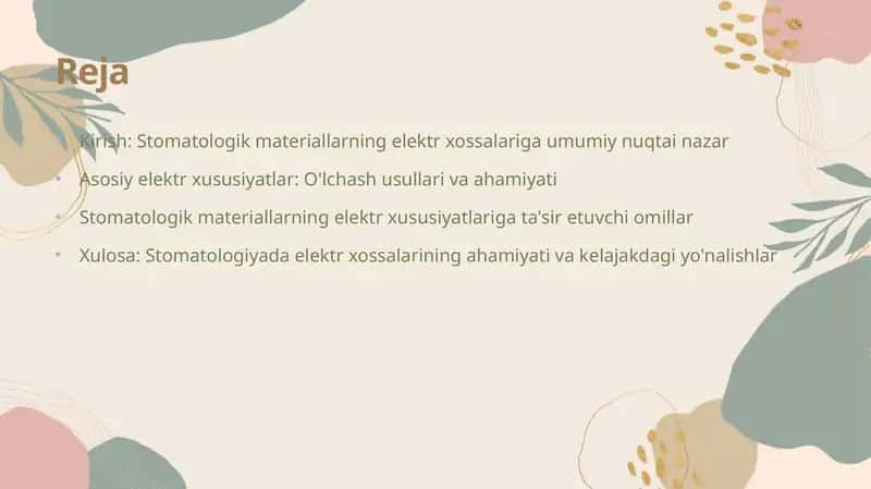 Stomatologik Materiallarning Elektr Xossalari