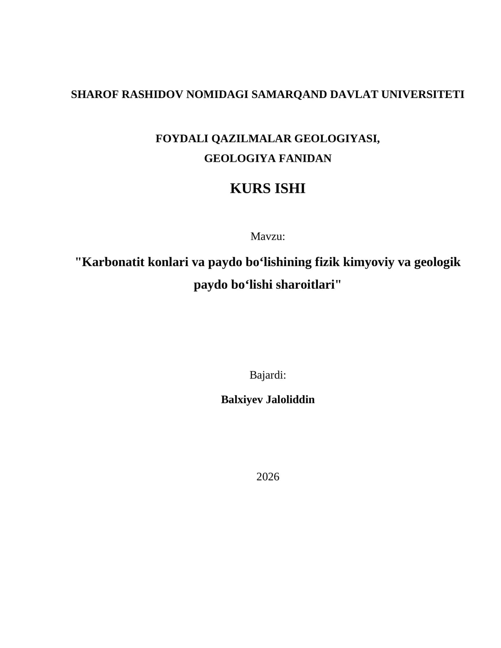 KARBONATIT KONLARI VA PAYDO BO‘LISHINING FIZIK KIMYOVIY VA GEOLOGIK PAYDO BO‘LISHI SHAROITLARI
