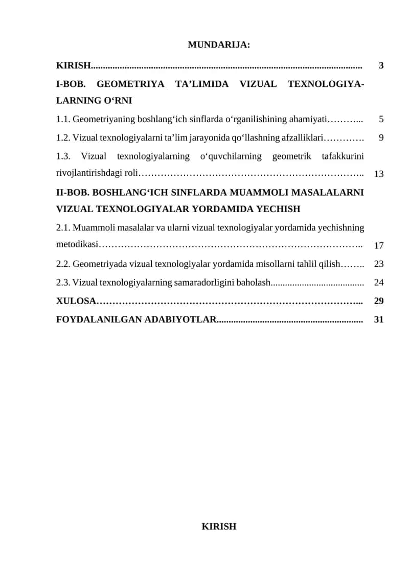 Geometriya fanining boshlang‘ich sinflatlarida vizual texnologiyalar yordamida muammolarni yechish