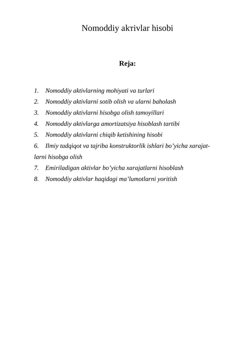 Nomoddiy aktivlar hisobi