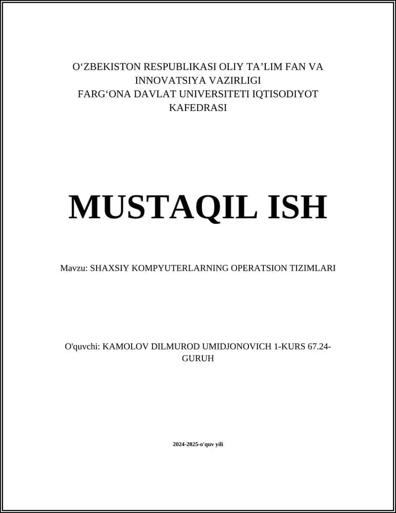 SHAXSIY KOMPYUTERLARNING OPERATSION TIZIMLARI