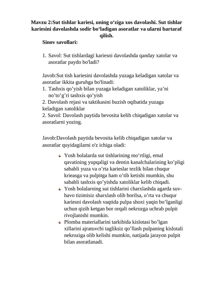 Sut tishlar kariesi davolashi