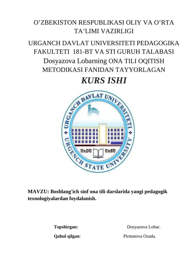 Dosyazova Lobarning ONA TILI OQITISH METODIKASI