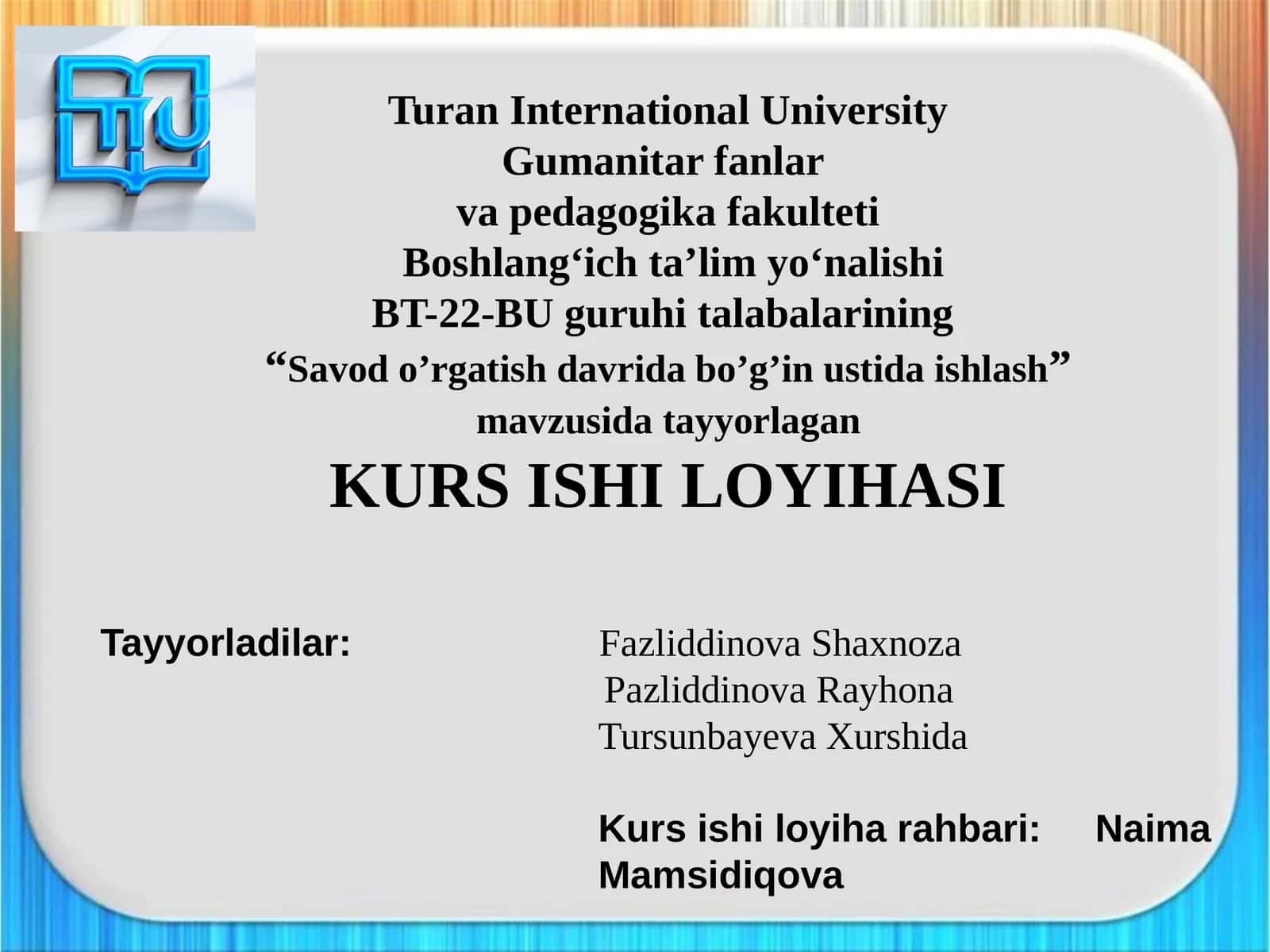 Savodo’rgatish davrida bo’g’in ustida ishlash kurs ishi
