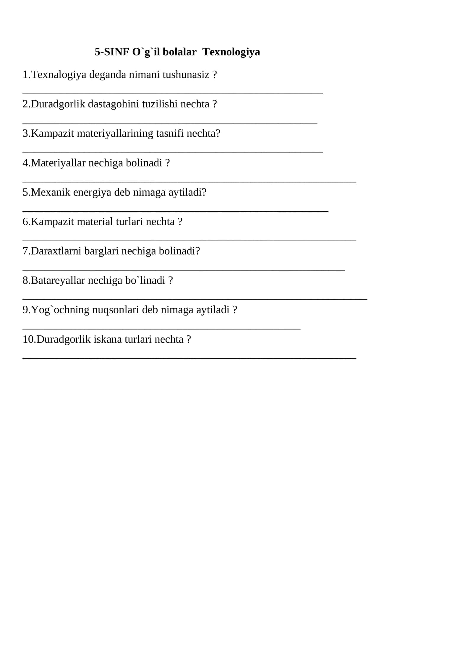 5-SINF O`g`il bolalar Texnologiya