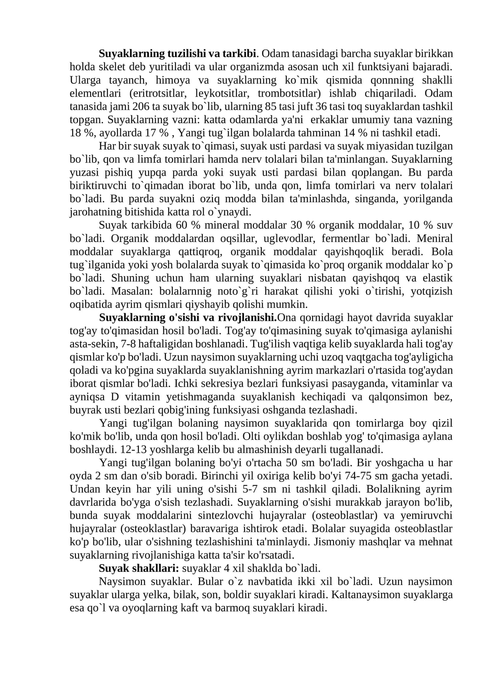 Suyaklarning tuzilishi va tarkibi