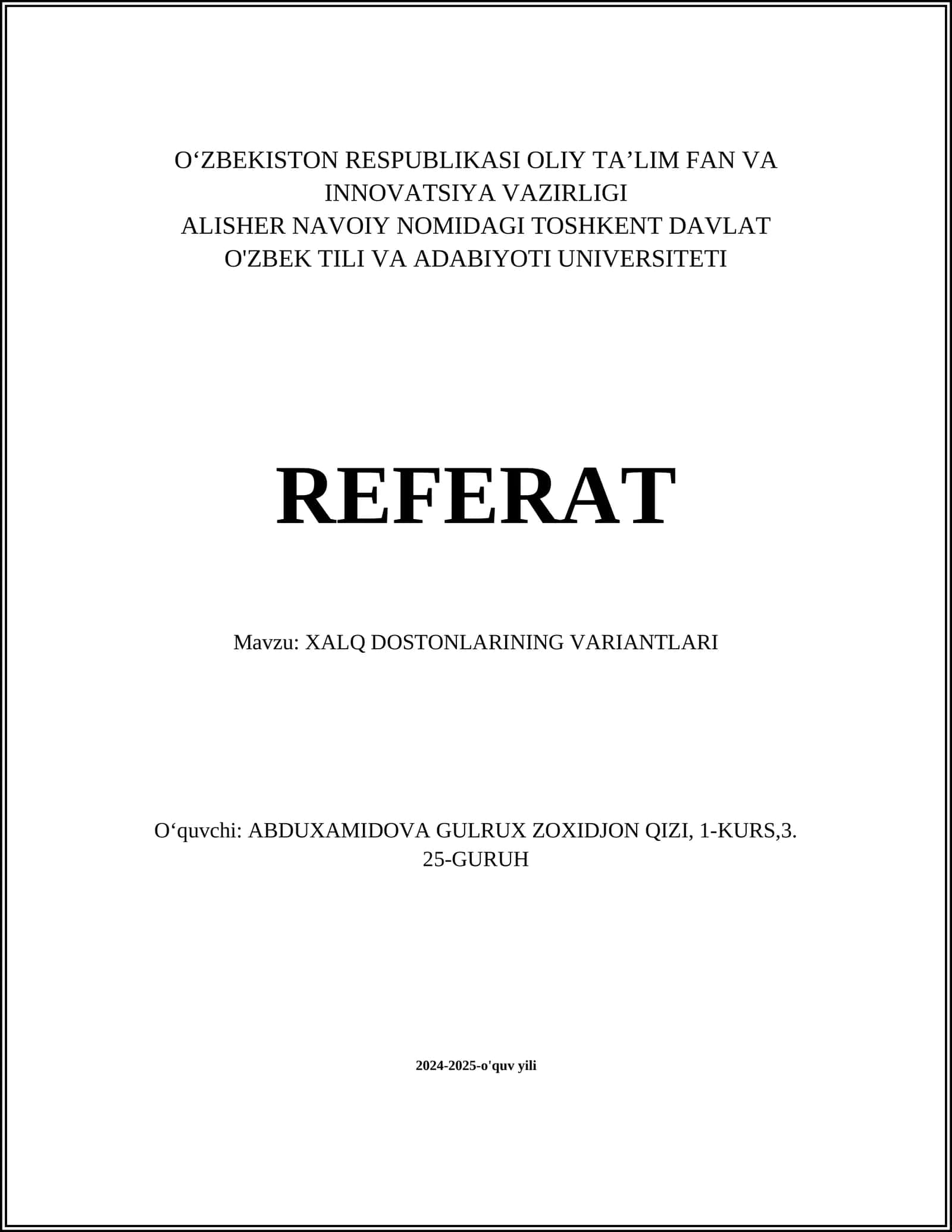 XALQ DOSTONLARINING VARIANTLARI