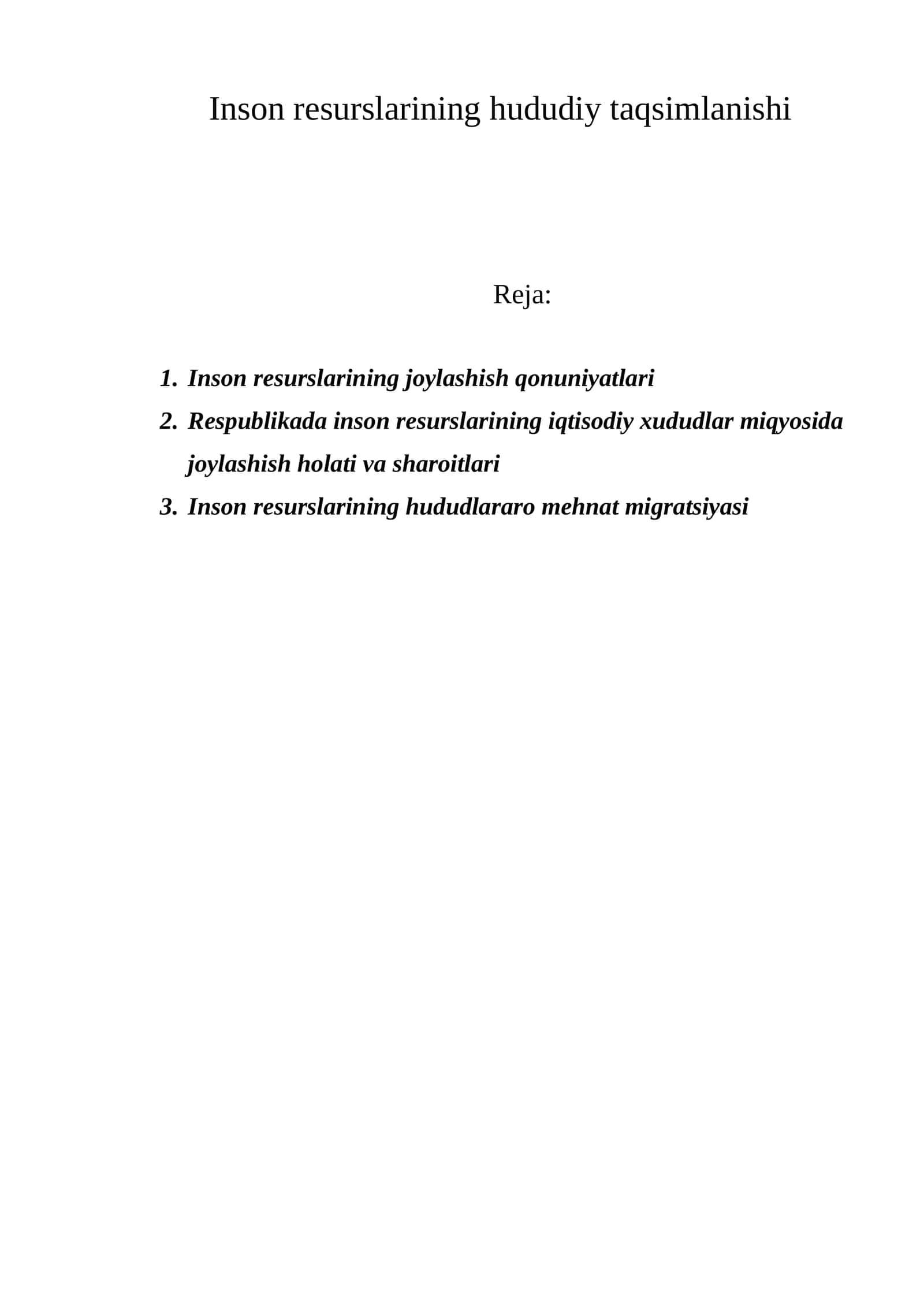 Insоn rеsurslаrining hududiy tаqsimlаnishi