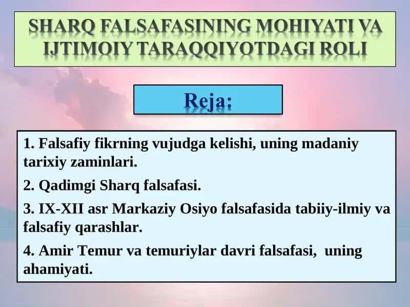 SHARQ FALSAFASINING MOHIYATI VA IJTIMOIY TARAQQIYOTDAGI ROLI