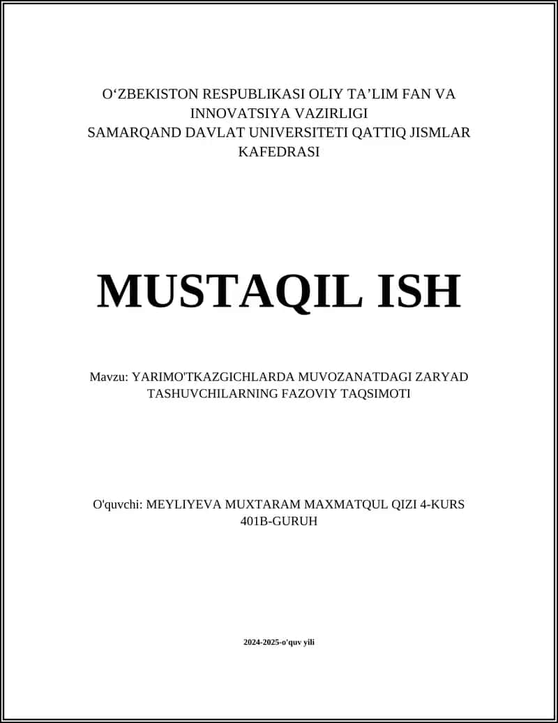 YARIMO'TKAZGICHLARDA MUVOZANATDAGI ZARYAD TASHUVCHILARNING FAZOVIY TAQSIMOTI