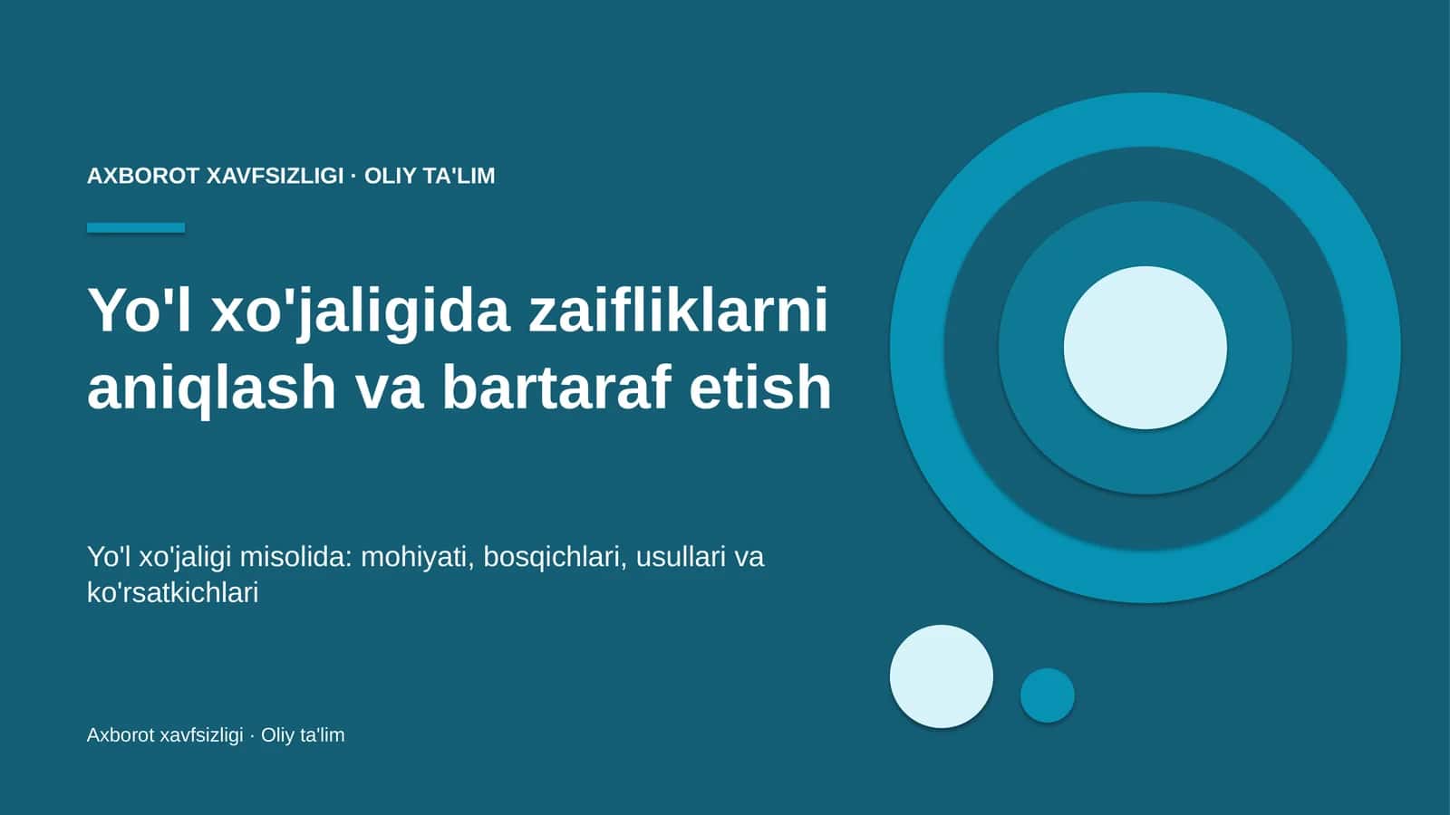 Yo'l xo'jaligida zaifliklarni aniqlash va bartaraf etish