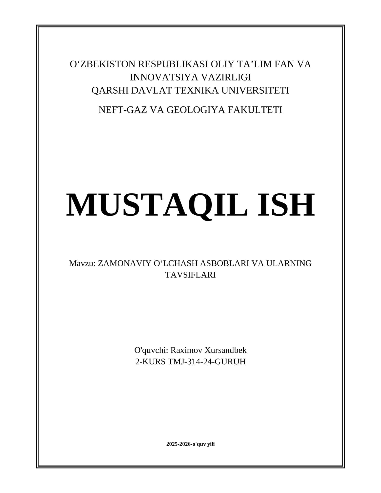 ZAMONAVIY OʻLCHASH ASBOBLARI VA ULARNING TAVSIFLARI
