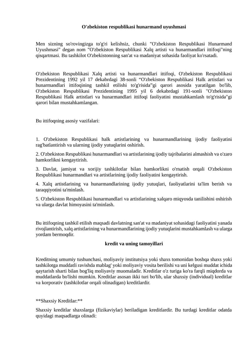 O'zbekiston Respublikasi Hunarmand Uyushmasi