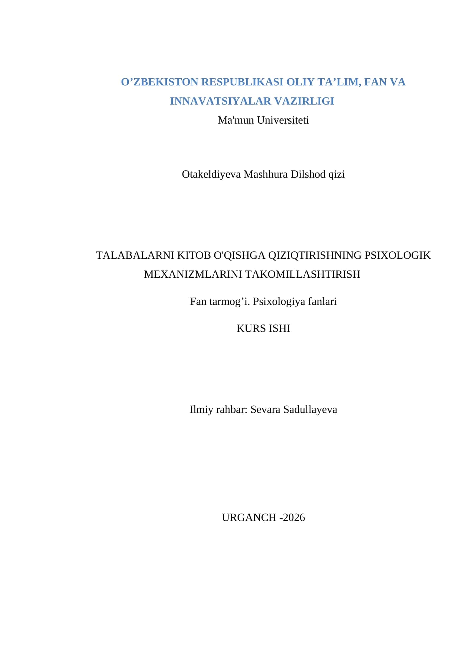 Maktabda psixologik xizmat tuzilmasi, tarkibi va faoliyatini tashkil etish