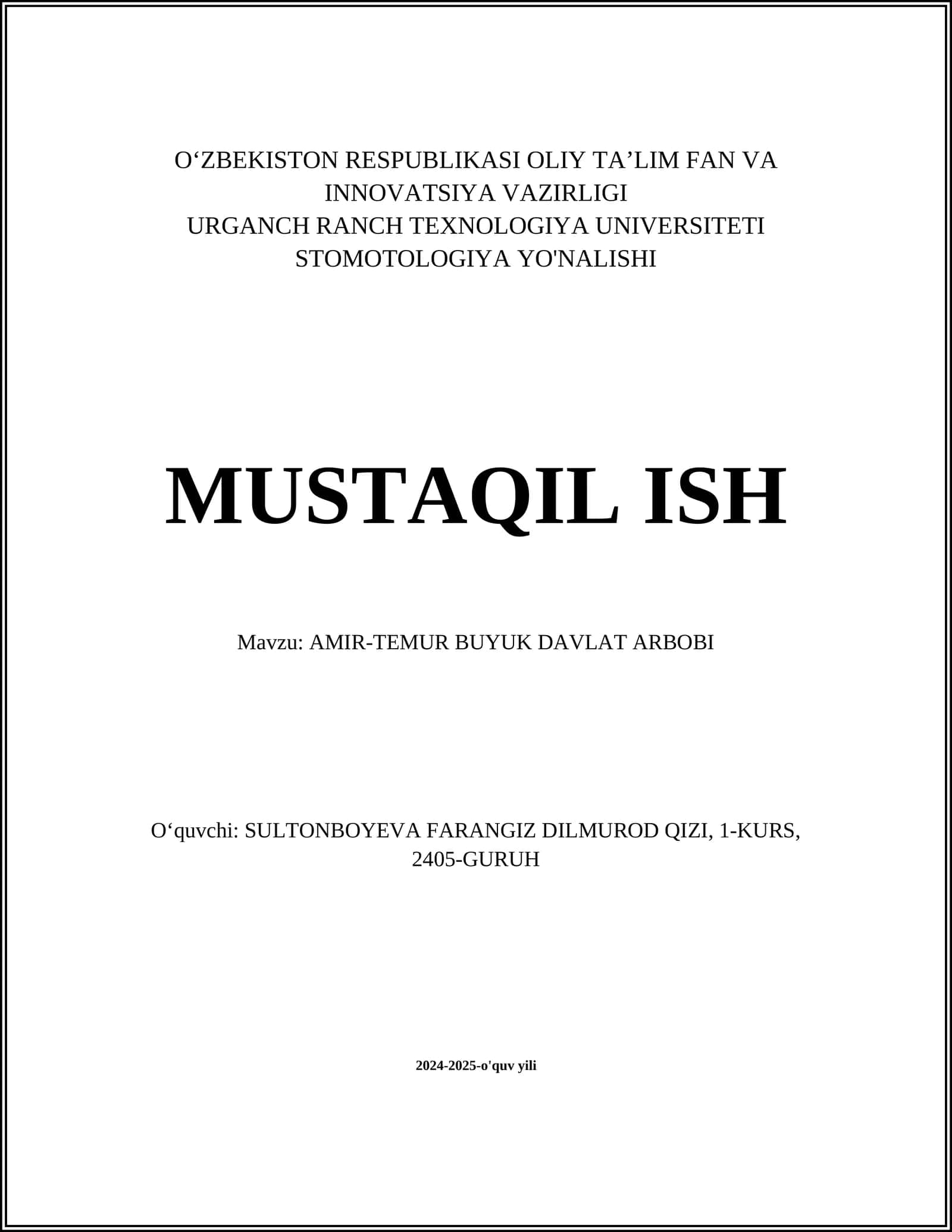 AMIR-TEMUR BUYUK DAVLAT ARBOBI