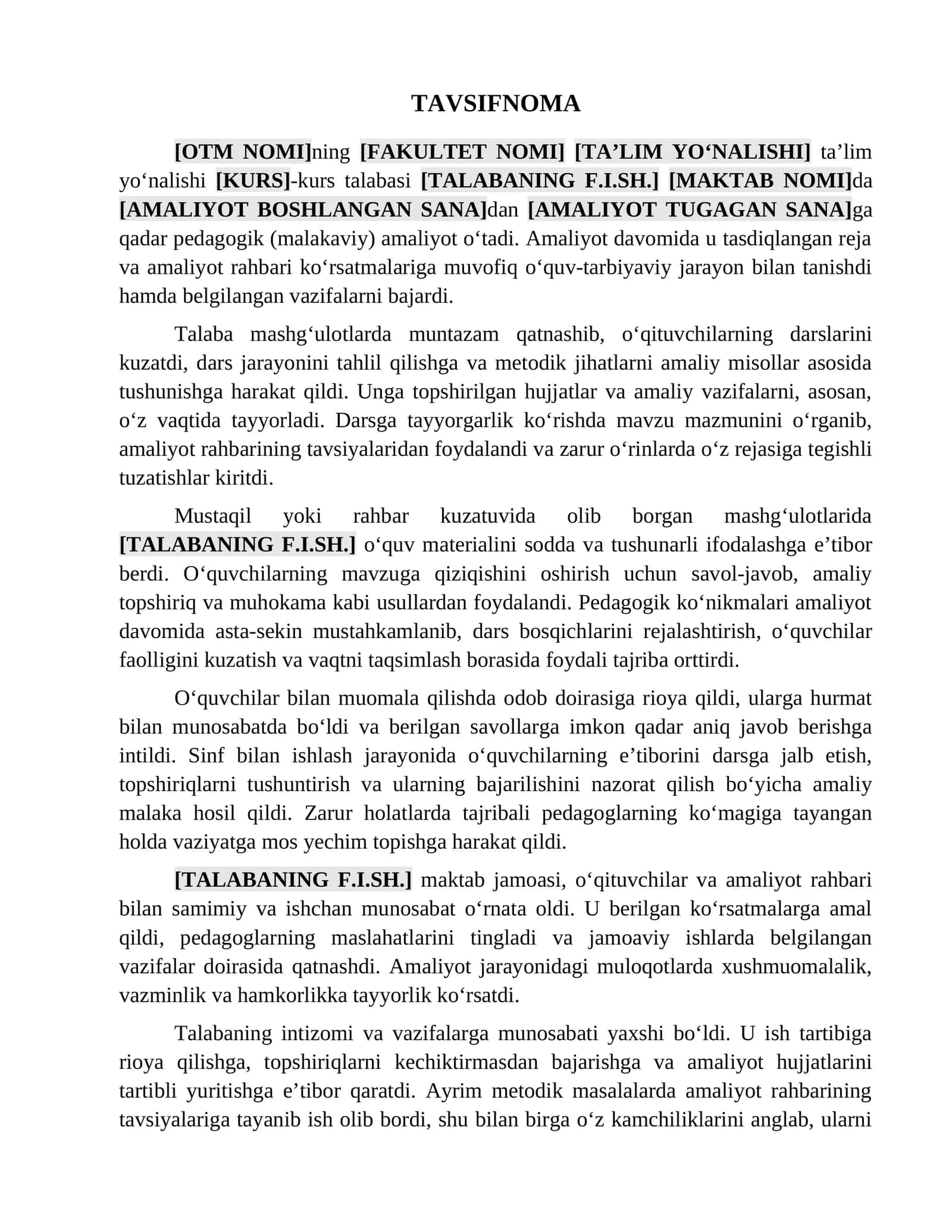 Pedagogik amaliyot o‘tadi