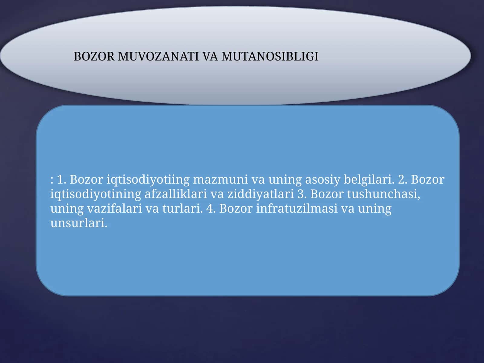 BOZOR MUVOZANATI VA MUTANOSIBLIGI