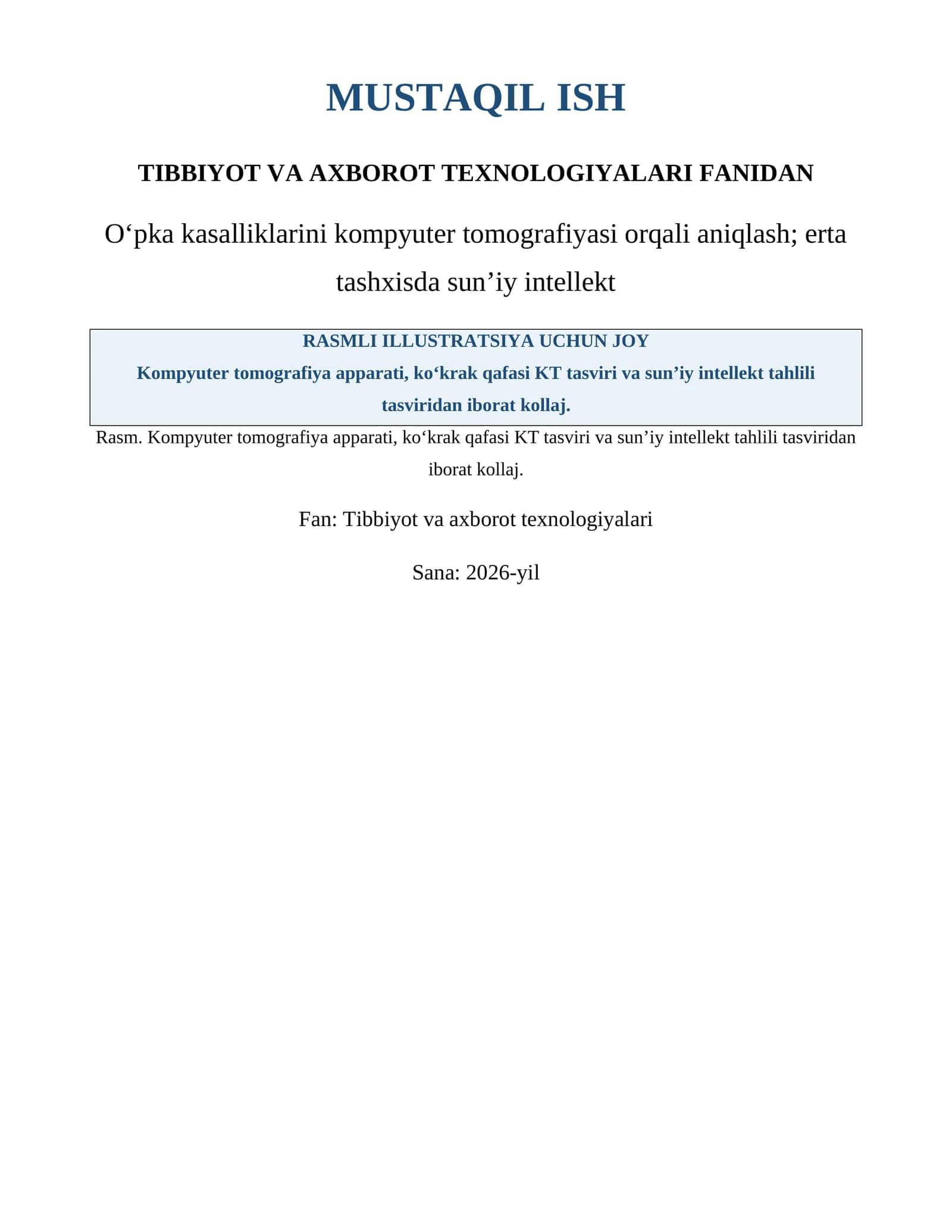TIBBIYOT VA AXBOROT TEXNOLOGIYALARI FANIDAN