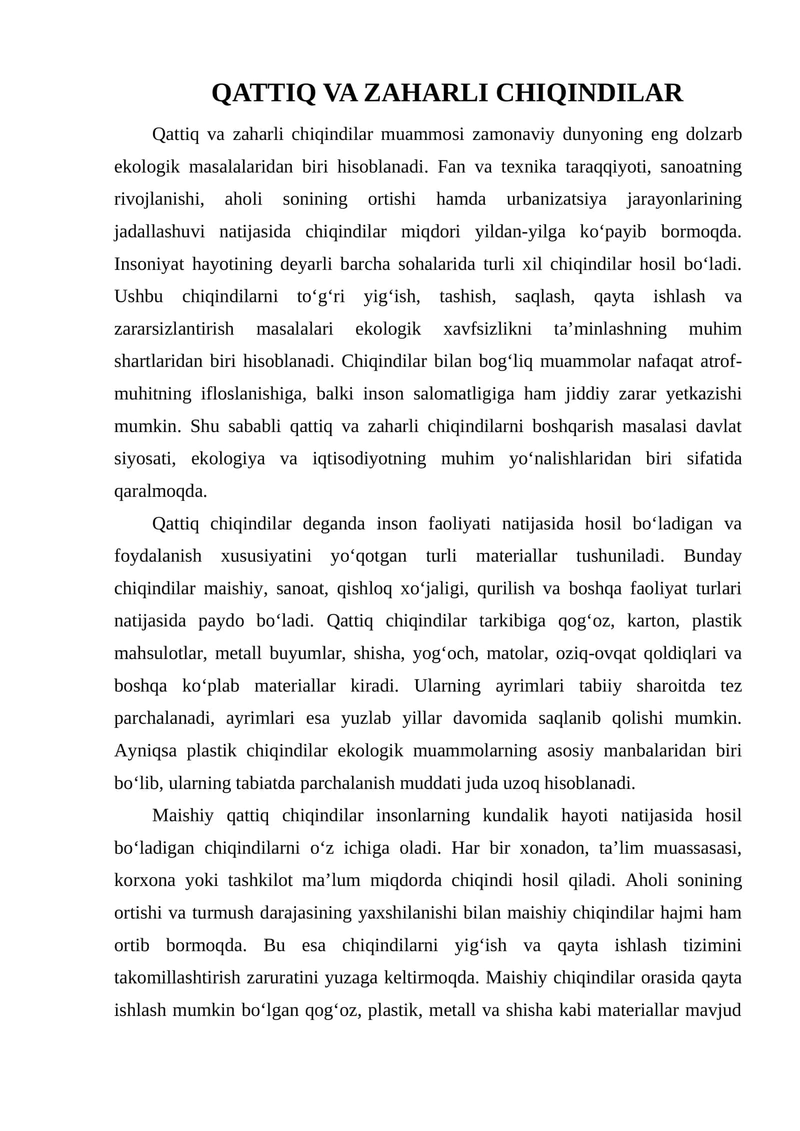 QATTIQ VA ZAHARLI CHIQINDILAR