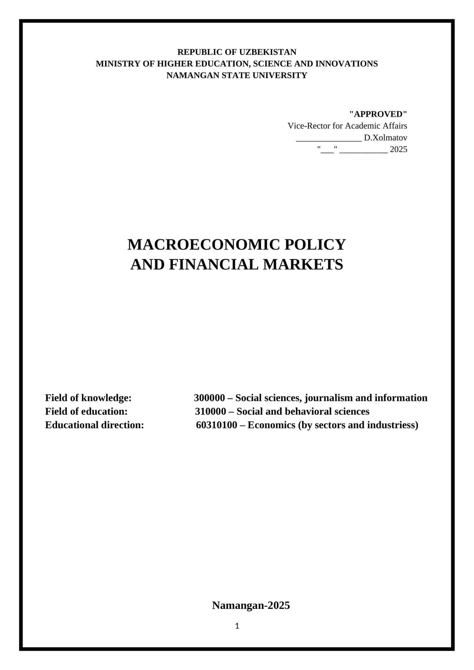 Macroeconomic Policy and Financial Markets