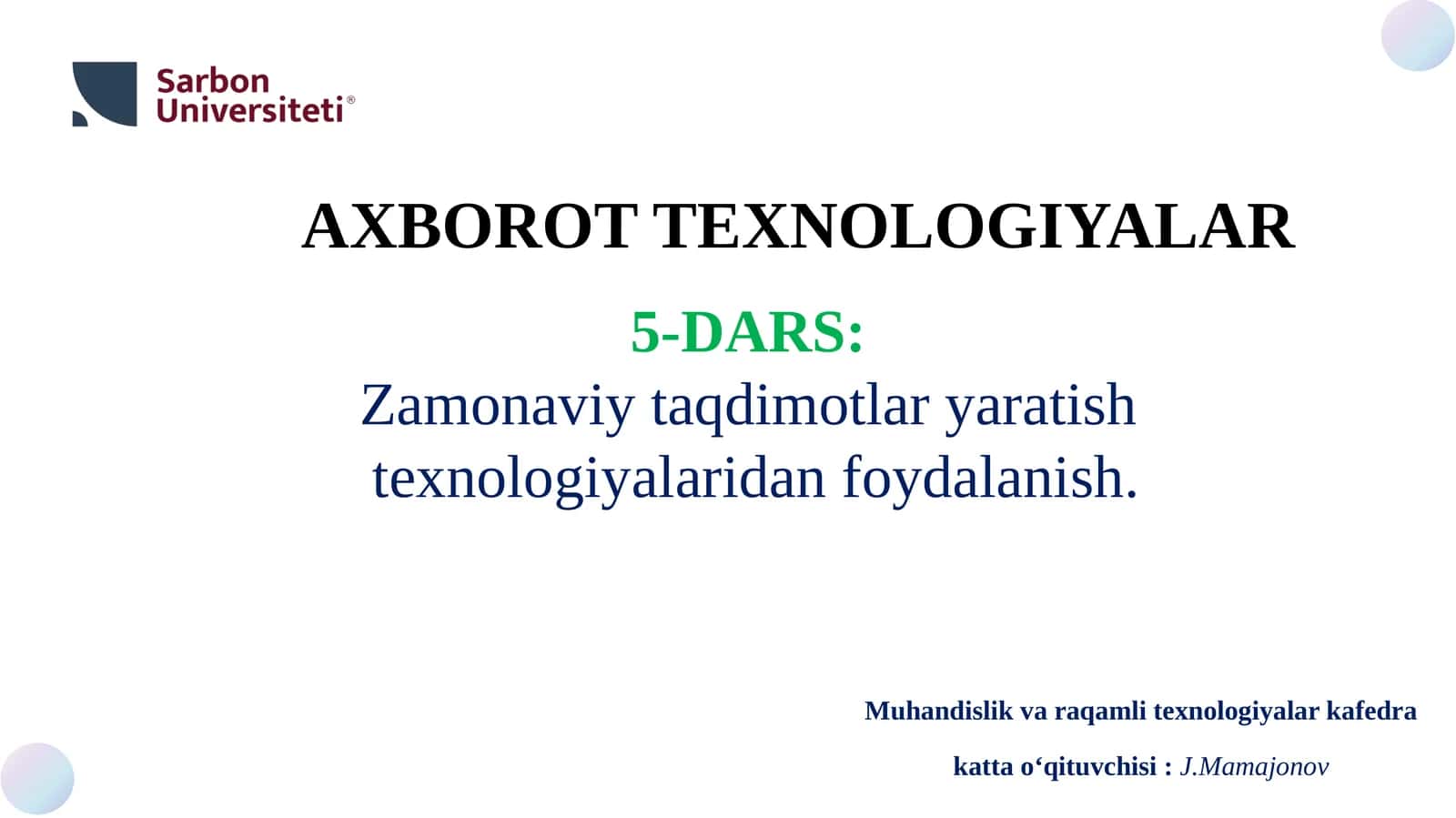 Zamonaviy taqdimot texnologiyalariningevolyutsiyasi va tendensiyalari