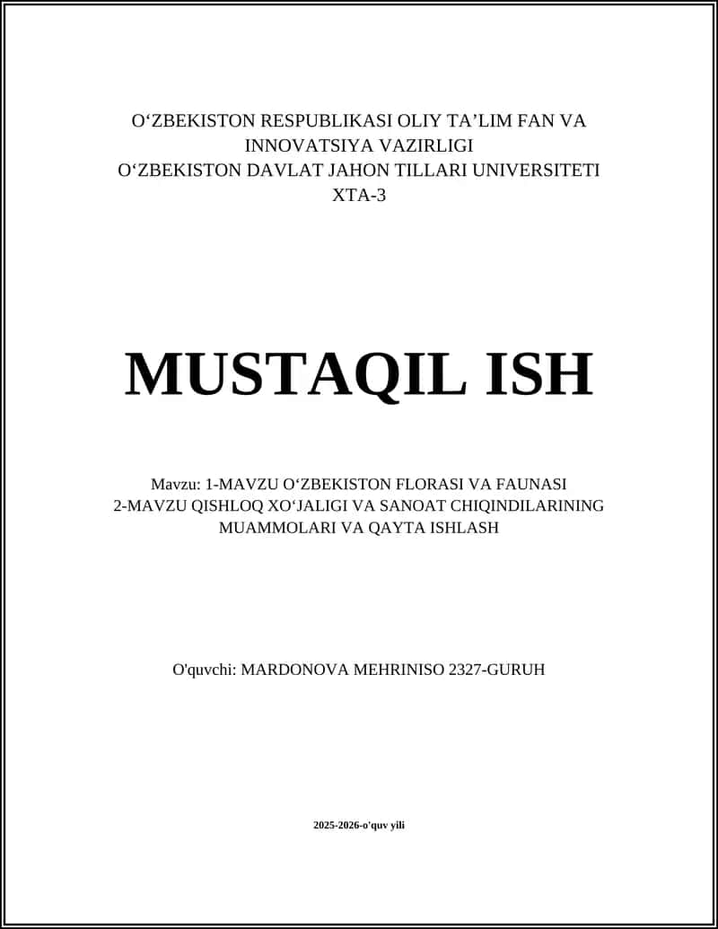 Oʻzbekiston Florasi va Faunasi