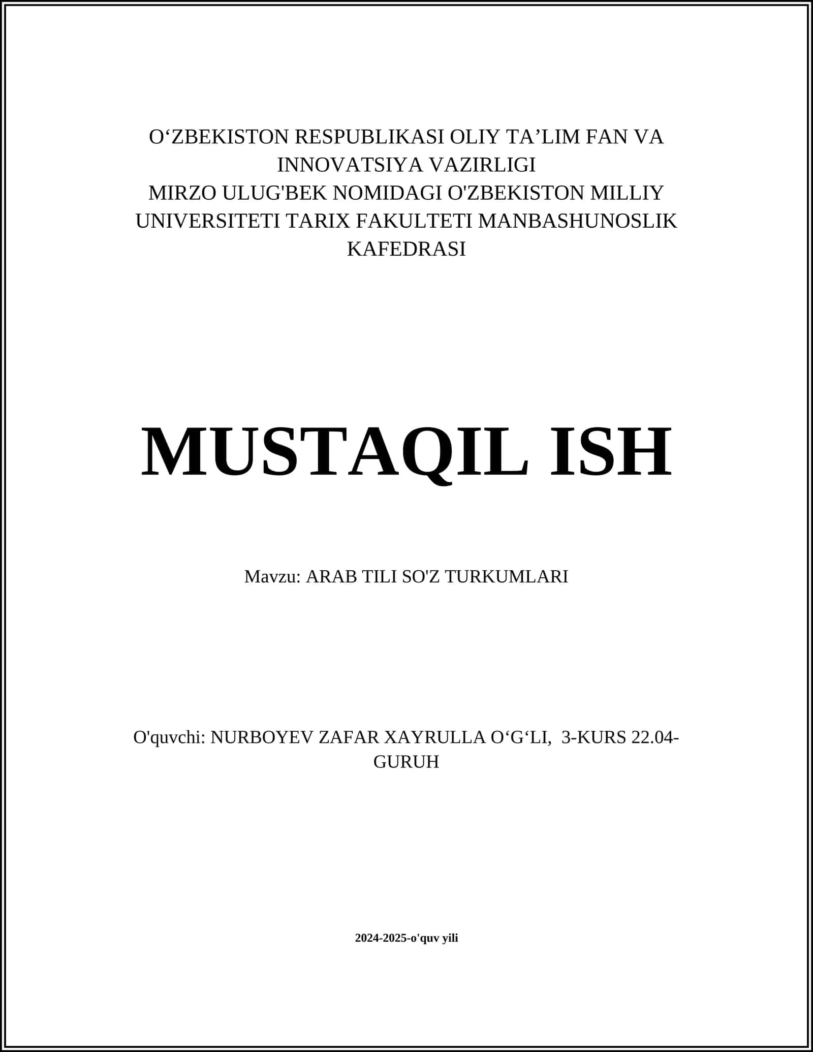 ARAB TILI SO'Z TURKUMLARI