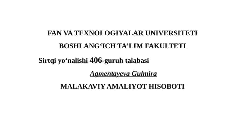 Maktabgacha ta'lim amaliyot hisoboti