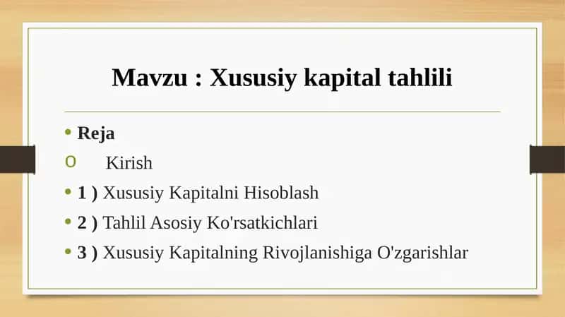 Xususiy kapital tahlili