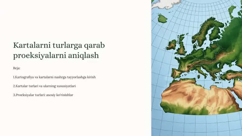 Kartalarni turlarga qarab proeksiyalarni aniqlash