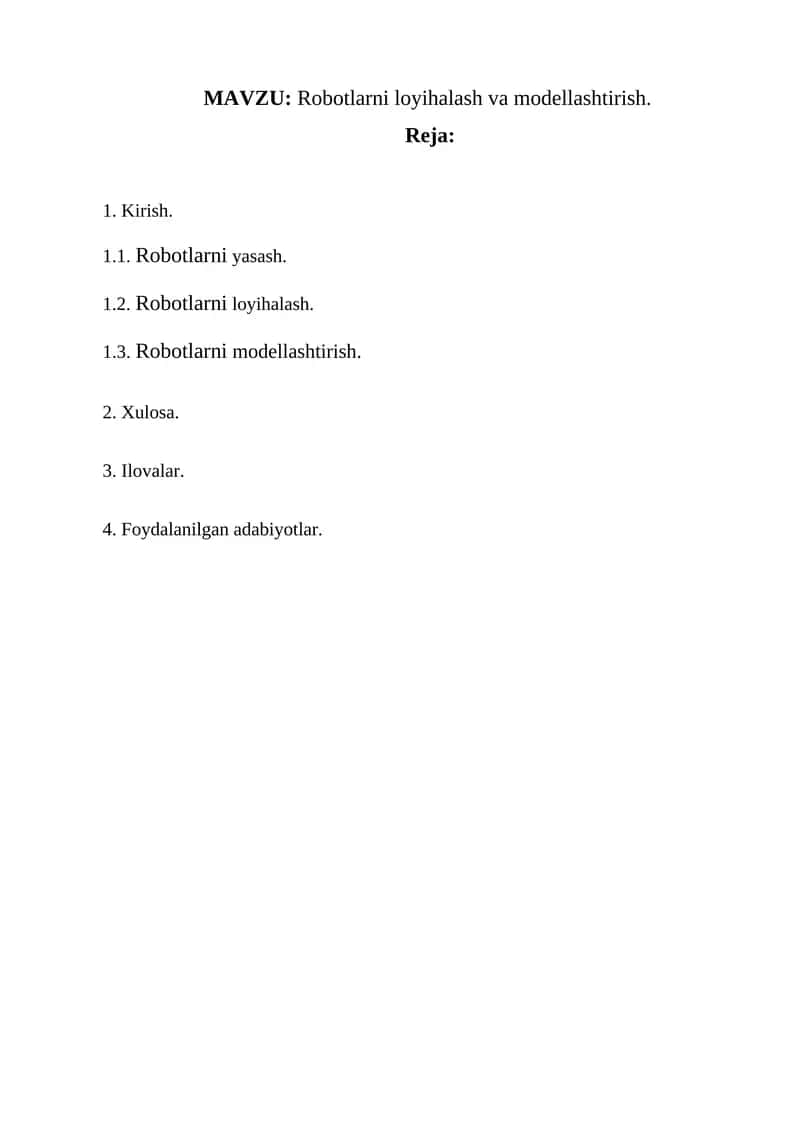 Robotlarni loyihalash va modellashtirish