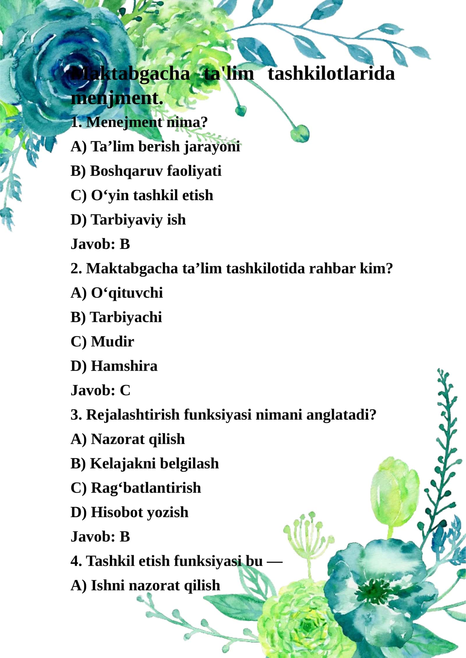 Maktabgacha ta'lim tashkilotlarida menjment