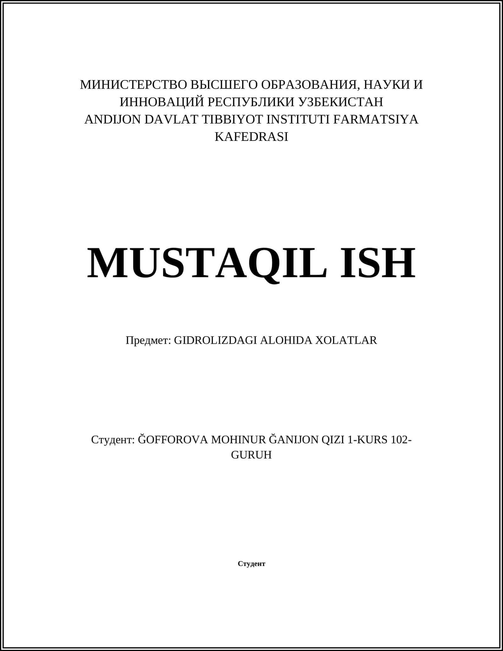 GIDROLIZDAGI ALOHIDA XOLATLAR