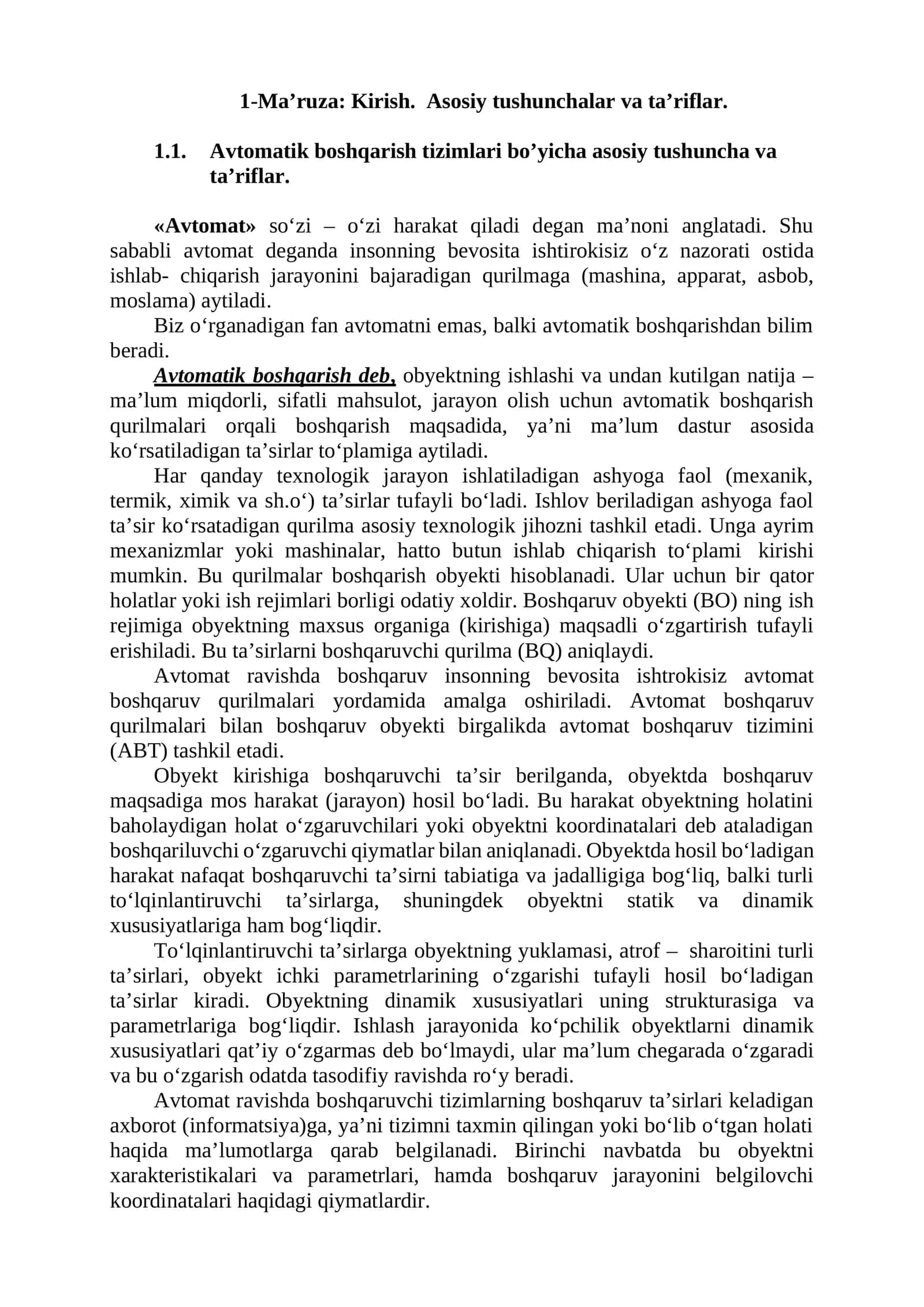 Avtomatik boshqarish tizimlari