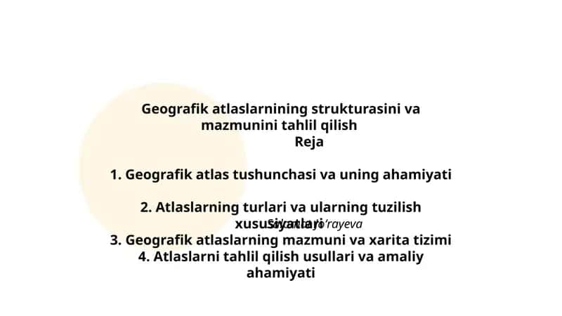 Geografik atlaslarnining strukturasini va mazmunini tahlil qilish