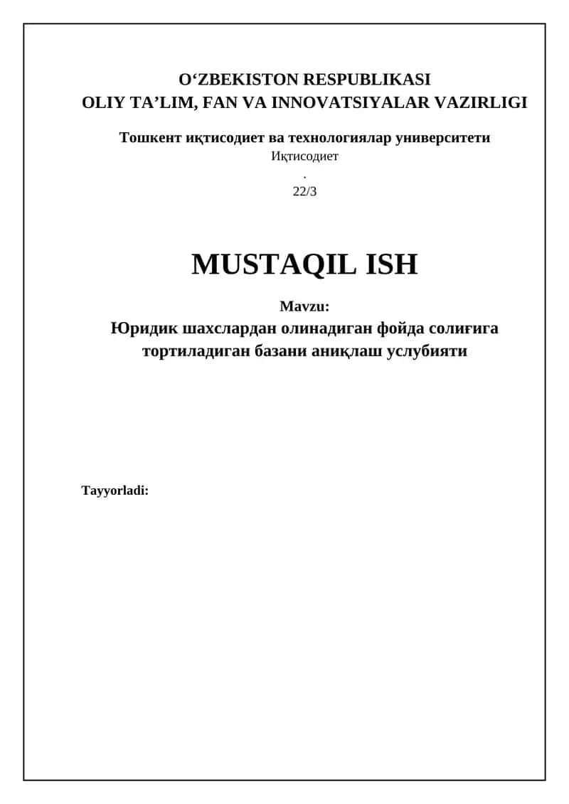 Korporativ daromad solig'i soliq bazasini aniqlash metodologiyasi