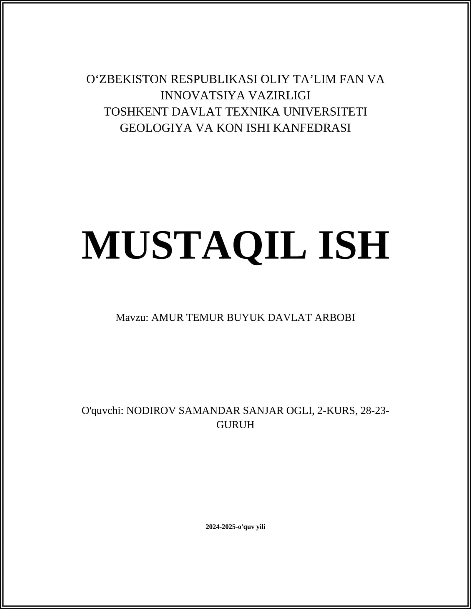 AMUR TEMUR BUYUK DAVLAT ARBOBI