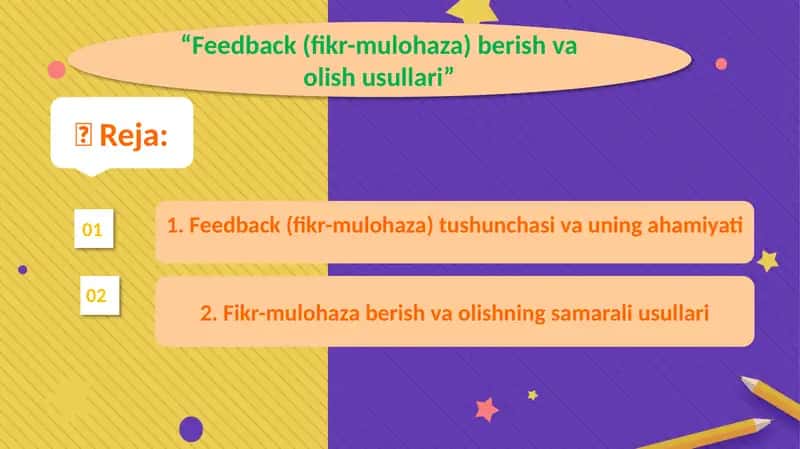 Feedback (fikr-mulohaza) berish va olish usullari