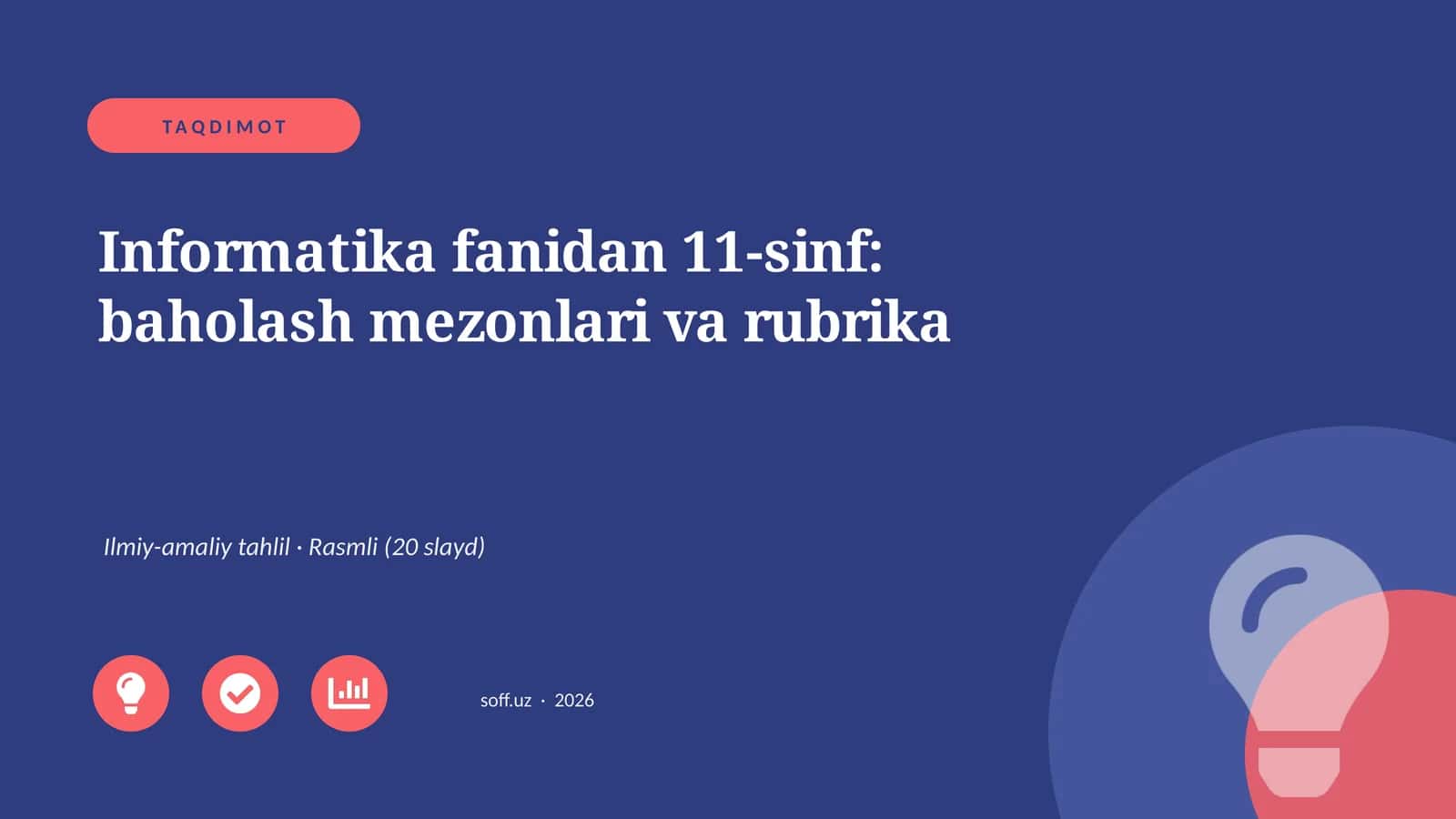 Informatika fanidan 11-sinf: baholash mezonlari va rubrika