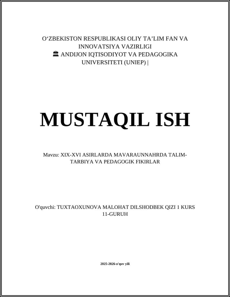 Mavaraunnahr madrasalari (XVI–XIX asr) — tashkiliy tuzilma va o'quv dasturlari