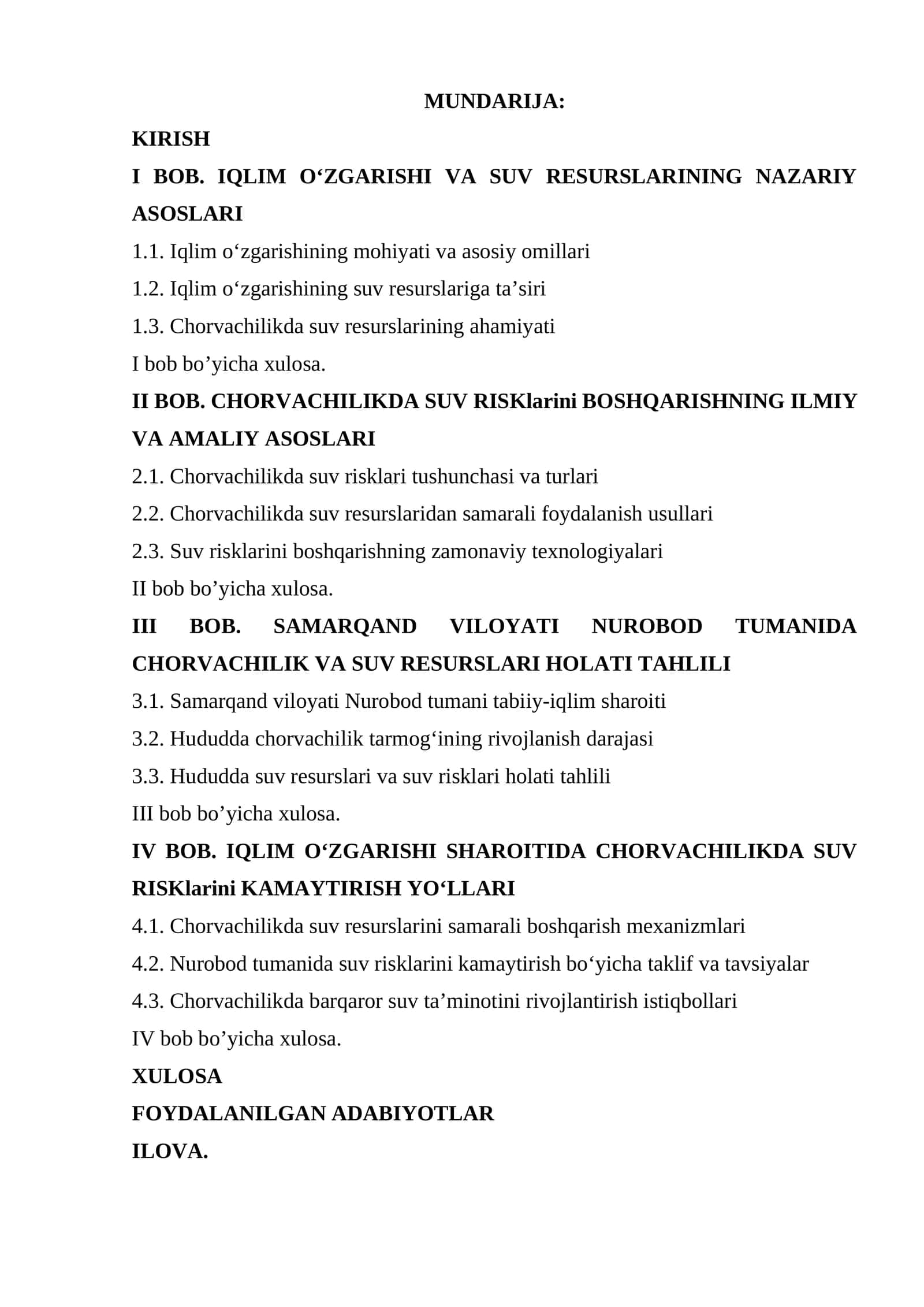 SUV RESURSLARINING NAZARIY ASOSLARI