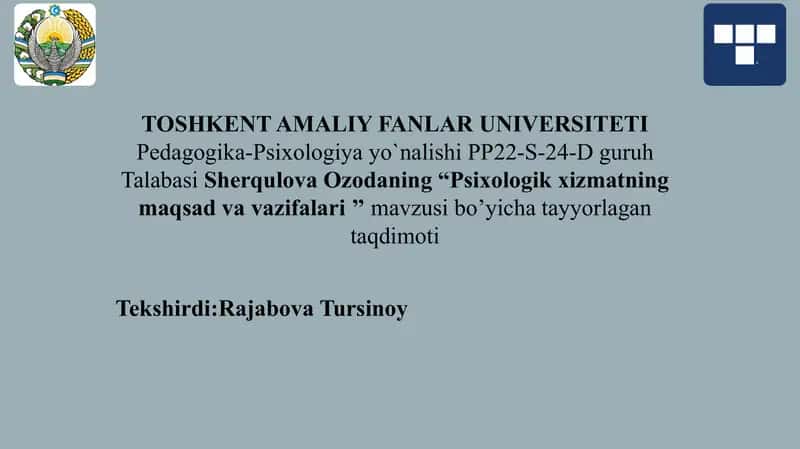 Psixologik xizmat vazifa va maqsadi