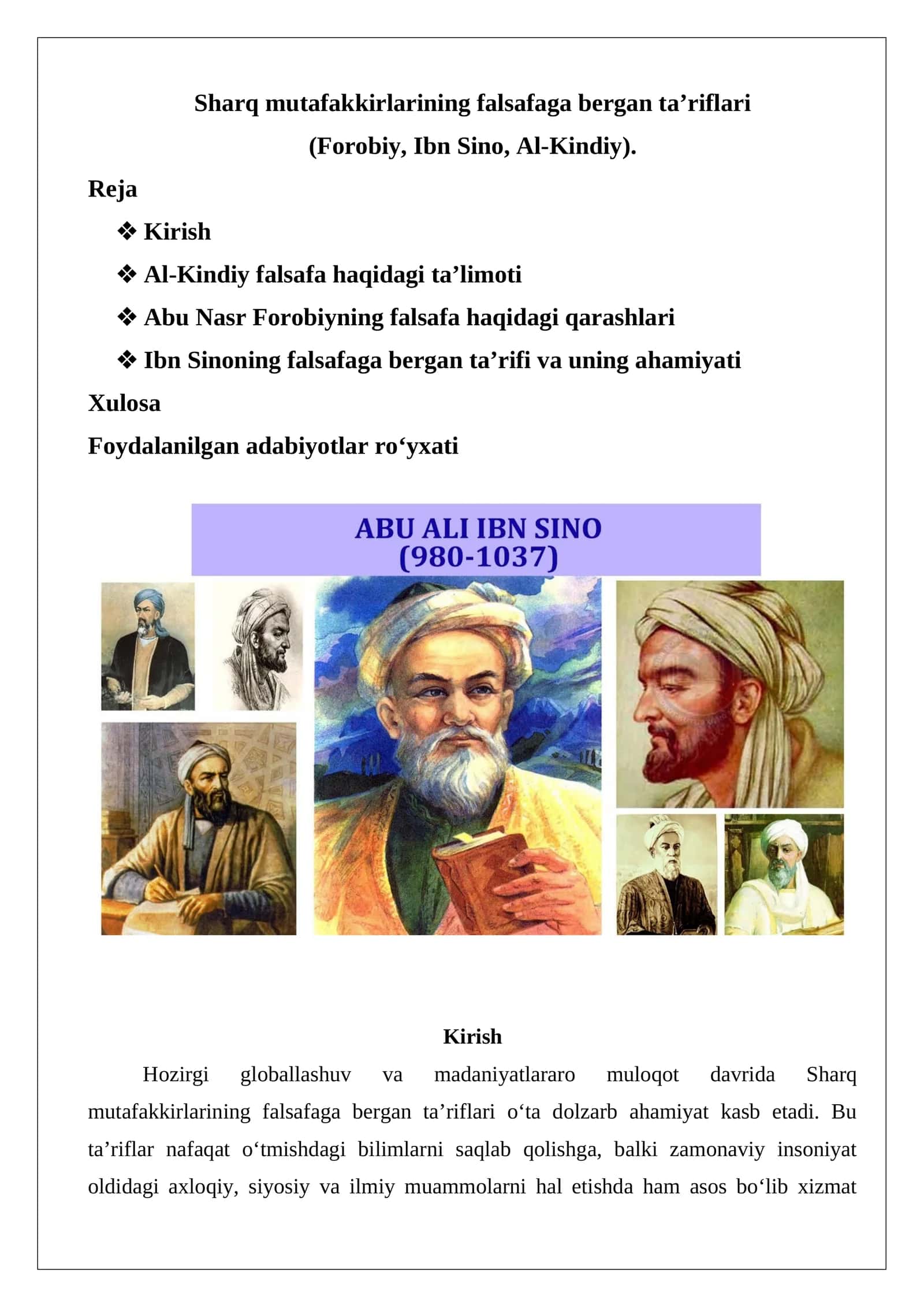Sharq mutafakkirlarining falsafaga bergan ta’riflari