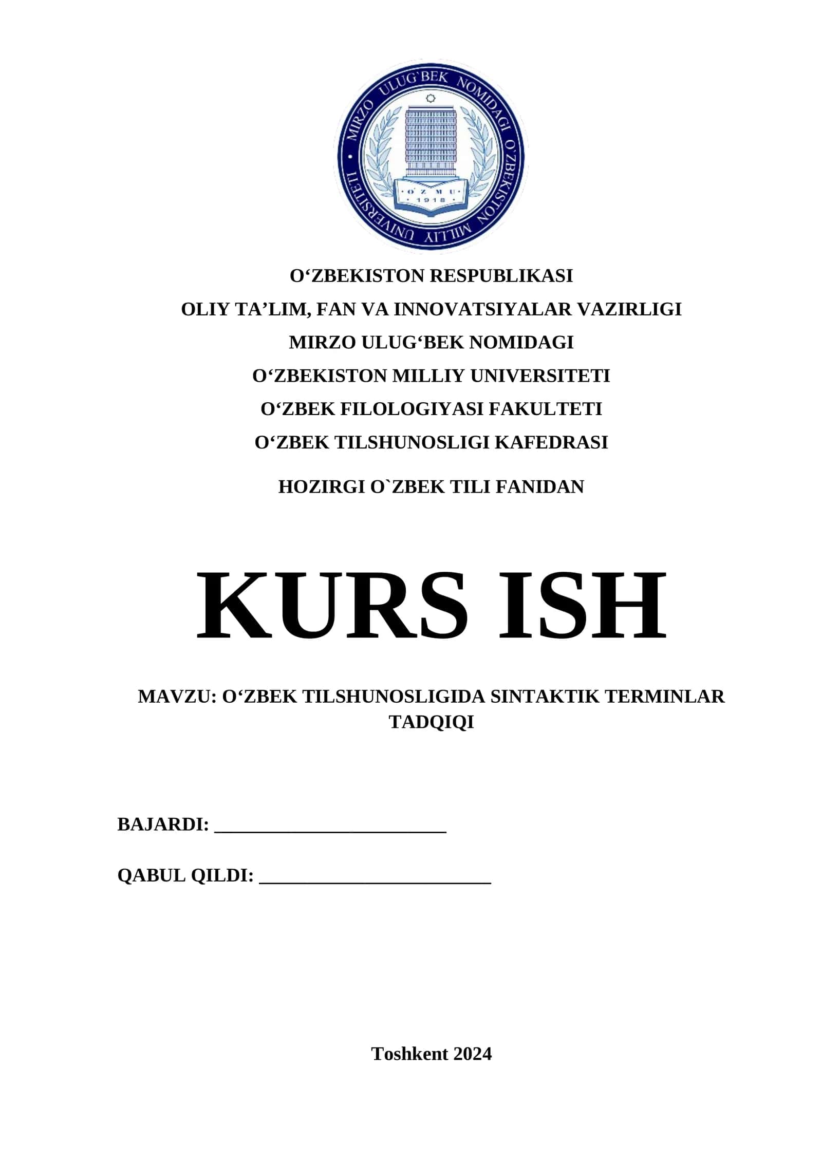 O‘ZBEK TILSHUNOSLIGIDA SINTAKTIK TERMINLAR TADQIQI